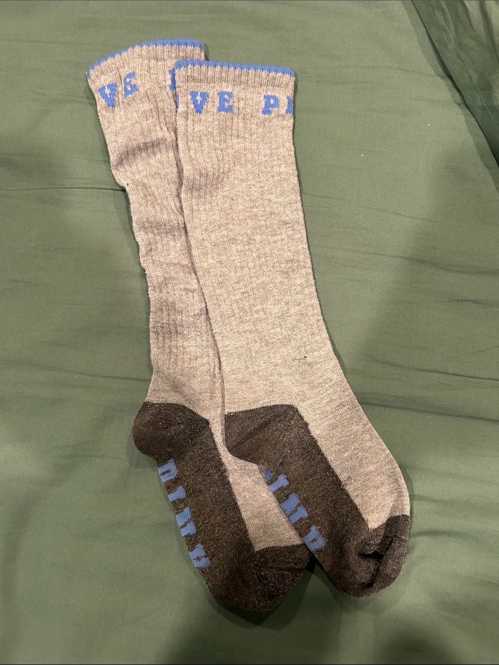 PINK Victoria's Secret Gray Knee-High Athletic Socks with Blue Trim
